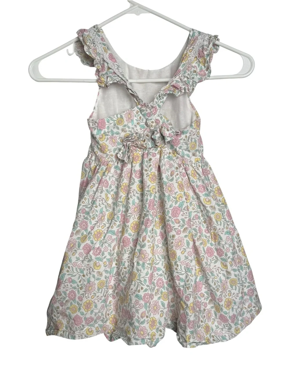 Tahari Floral Lace Trim Dress Girls Size 4 Cotton Sleeveless Sundress